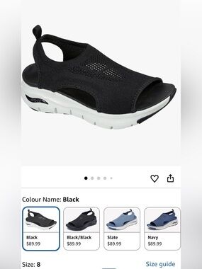 Skechers Archfit  Black Knit Slingback Sandals with White Sole size 8